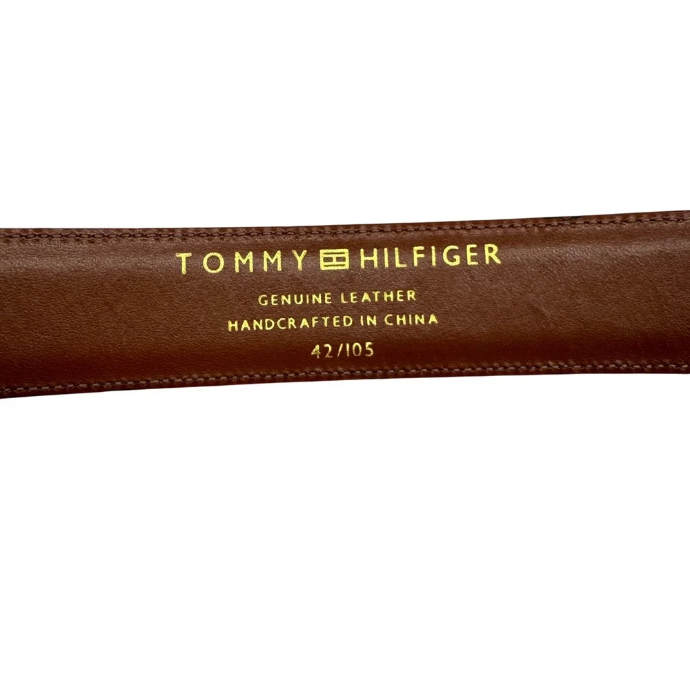 Tommy Hilfiger Mens Burgundy Brown‎ Croc Embossed Leather Belt Size 42 105cm